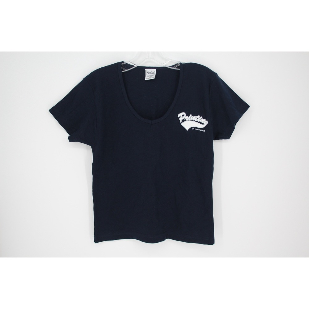 Gaziani Women's Y2K Navy-Blue Printing On Fifth Avenue Graphic Tee Size Large‎